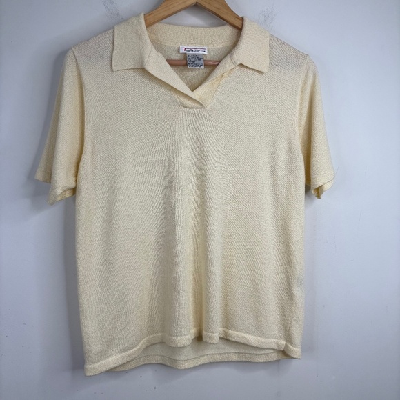 Vintage Talbots Short Sleeve Sweater M Polo Butter Yellow Tennis Country Club - Picture 1 of 8